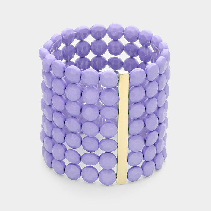 Madeline Love Lavender 7Rows Wide Faceted Round Beaded Stretch Bracelet - Bracelets
