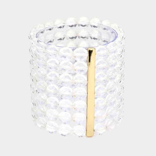 Madeline Love Lucite 7Rows Wide Faceted Round Clear Lucite Beaded Stretch Bracelet - Bracelets