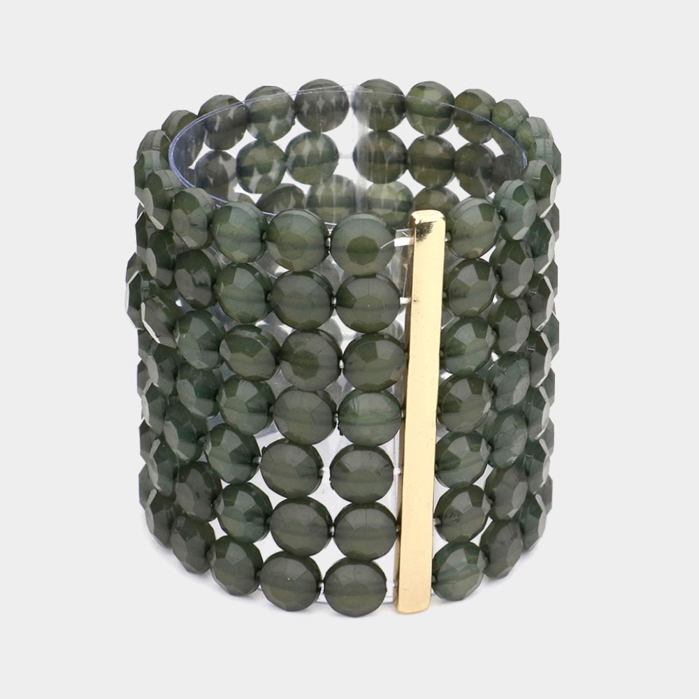 Madeline Love Gray 7Rows Wide Faceted Round Beaded Stretch Bracelet - Bracelets