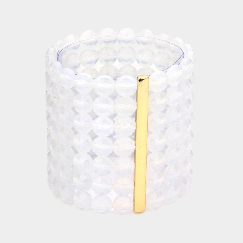 Madeline Love Opal 7Rows Wide Faceted Round Beaded Stretch Bracelet - Bracelets