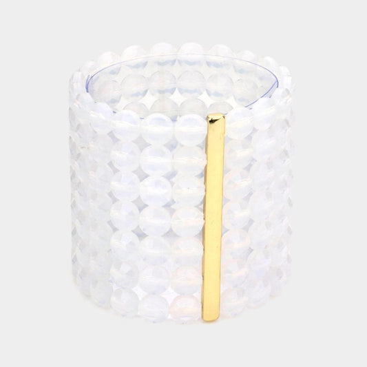 Madeline Love Opal 7Rows Wide Faceted Round Beaded Stretch Bracelet - Bracelets