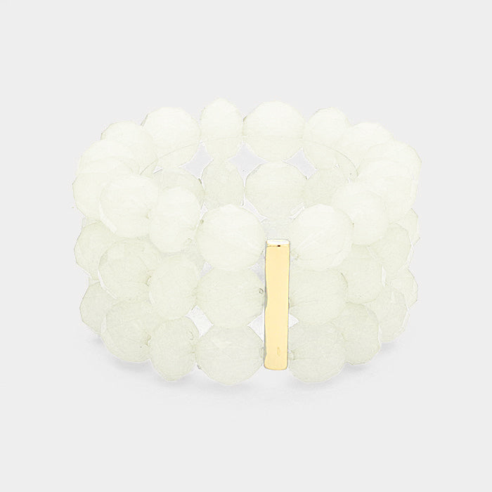 Madeline Love Clear 3Rows Faceted Beaded Ball Stretch Bracelet - Bracelets