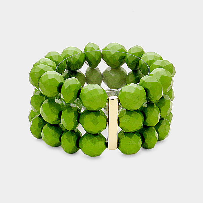 Madeline Love Green 3Rows Faceted Beaded Ball Stretch Bracelet - Bracelets