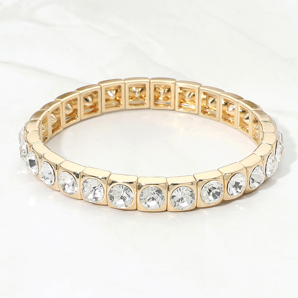 Madeline Love Clear Round Faceted Gem Panel Beaded Stretch Bracelet