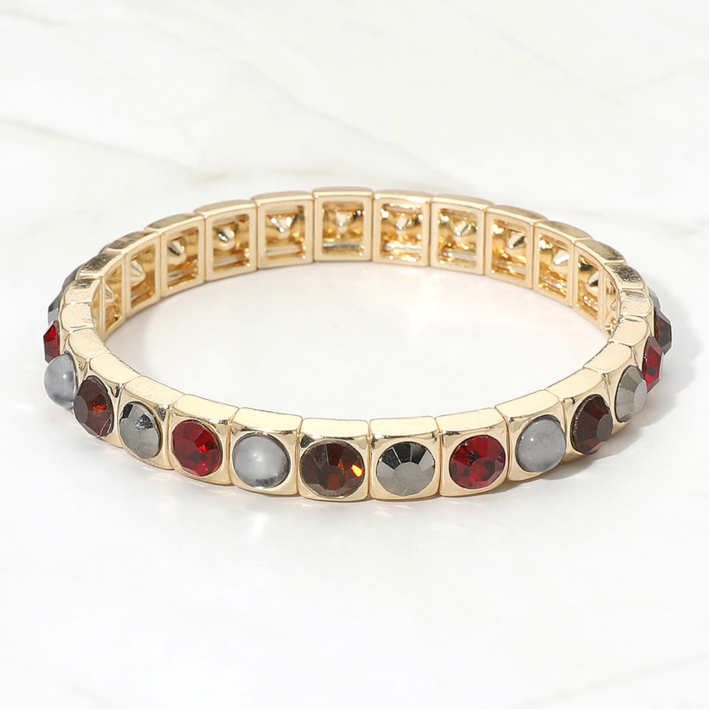 Madeline Love Wine Round Faceted Gem Panel Beaded Stretch Bracelet