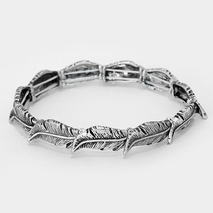 Madeline Love Silver Burnished Feather Stretch Bracelet - Bracelets