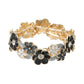 Madeline Love Black, Gold Stone Center Floral Enamel Stretch Bracelet - Bracelets - desc