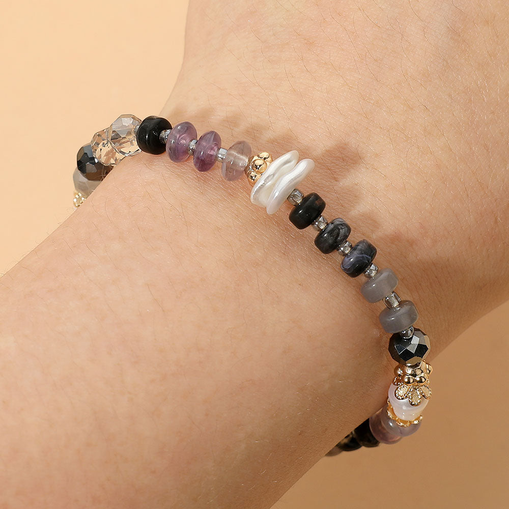 Madeline Love Gold, Gray Pearl Mixed Beaded Stretch Bracelet
