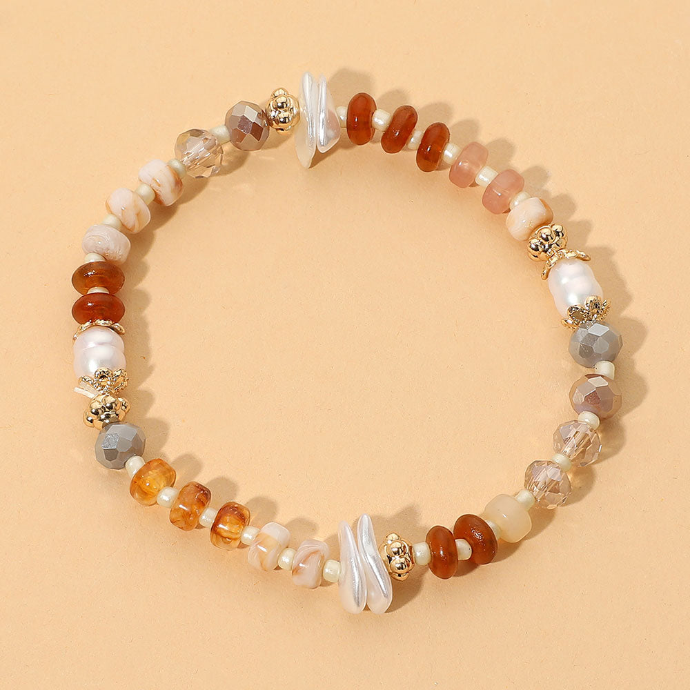 Madeline Love Gold, Neutral Pearl Mixed Beaded Stretch Bracelet