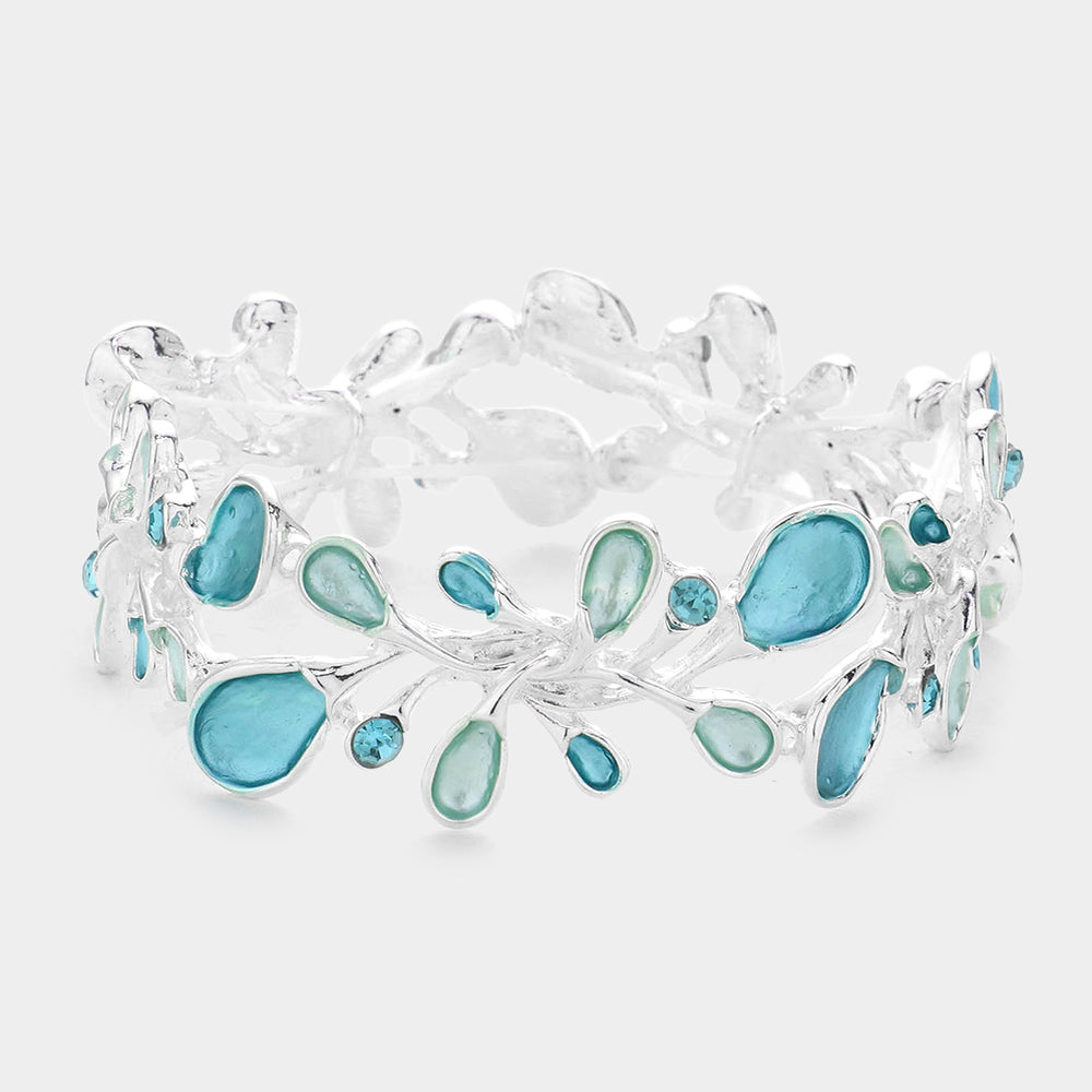 Madeline Love Blue Colored Metal Sprout Cluster Stretch Bracelet - Bracelets