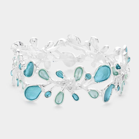 Madeline Love Blue Colored Metal Sprout Cluster Stretch Bracelet - Bracelets