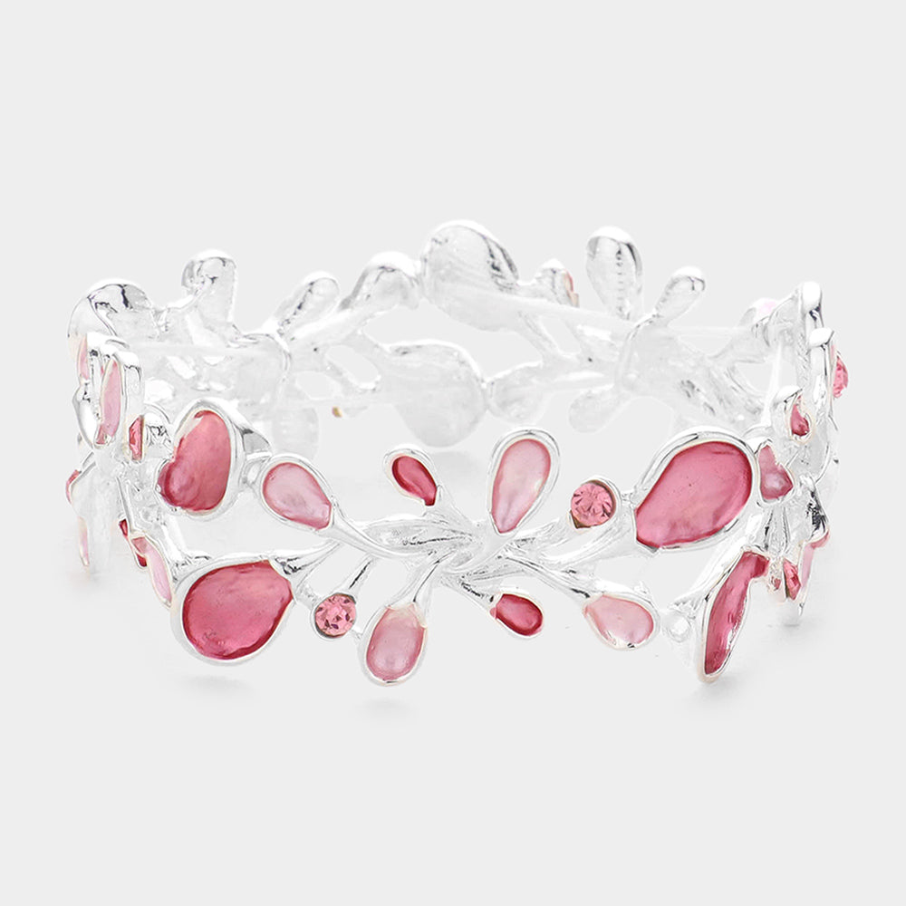 Madeline Love Pink Colored Metal Sprout Cluster Stretch Bracelet - Bracelets