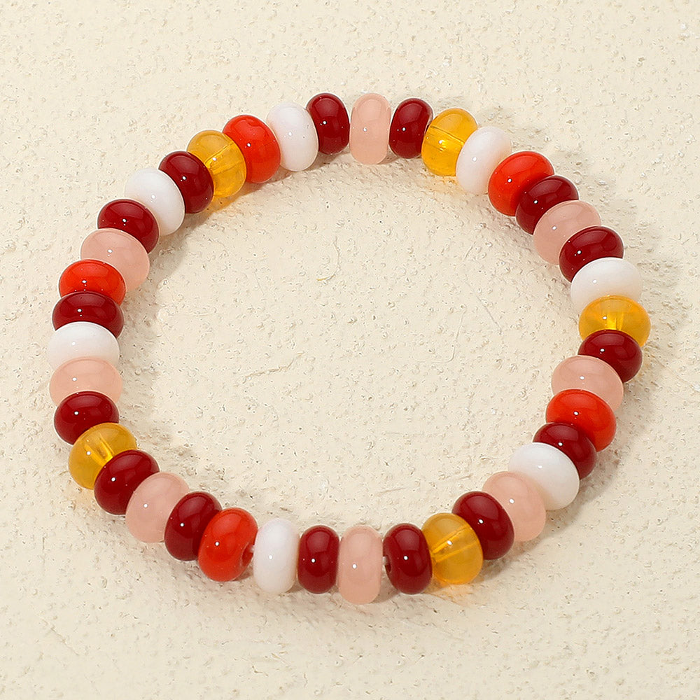 Madeline Love Burgundy, Multi Resin Pebble Beaded Stretch Bracelet - Bracelets - desc