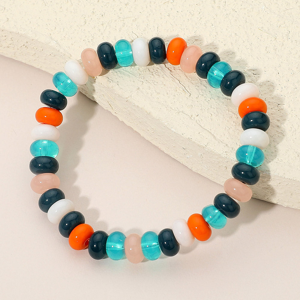 Madeline Love Multi, Navy Resin Pebble Beaded Stretch Bracelet - Bracelets