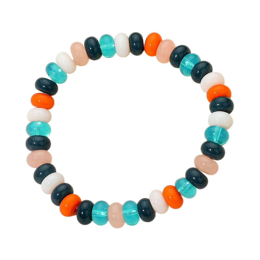 Madeline Love Multi, Navy Resin Pebble Beaded Stretch Bracelet - Bracelets - desc