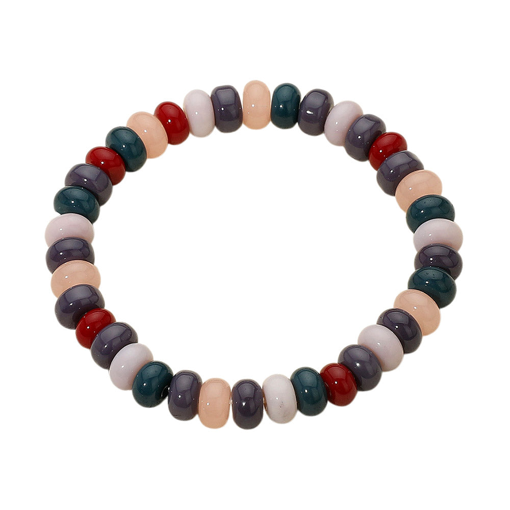 Madeline Love Multi, Purple Resin Pebble Beaded Stretch Bracelet - Bracelets - desc