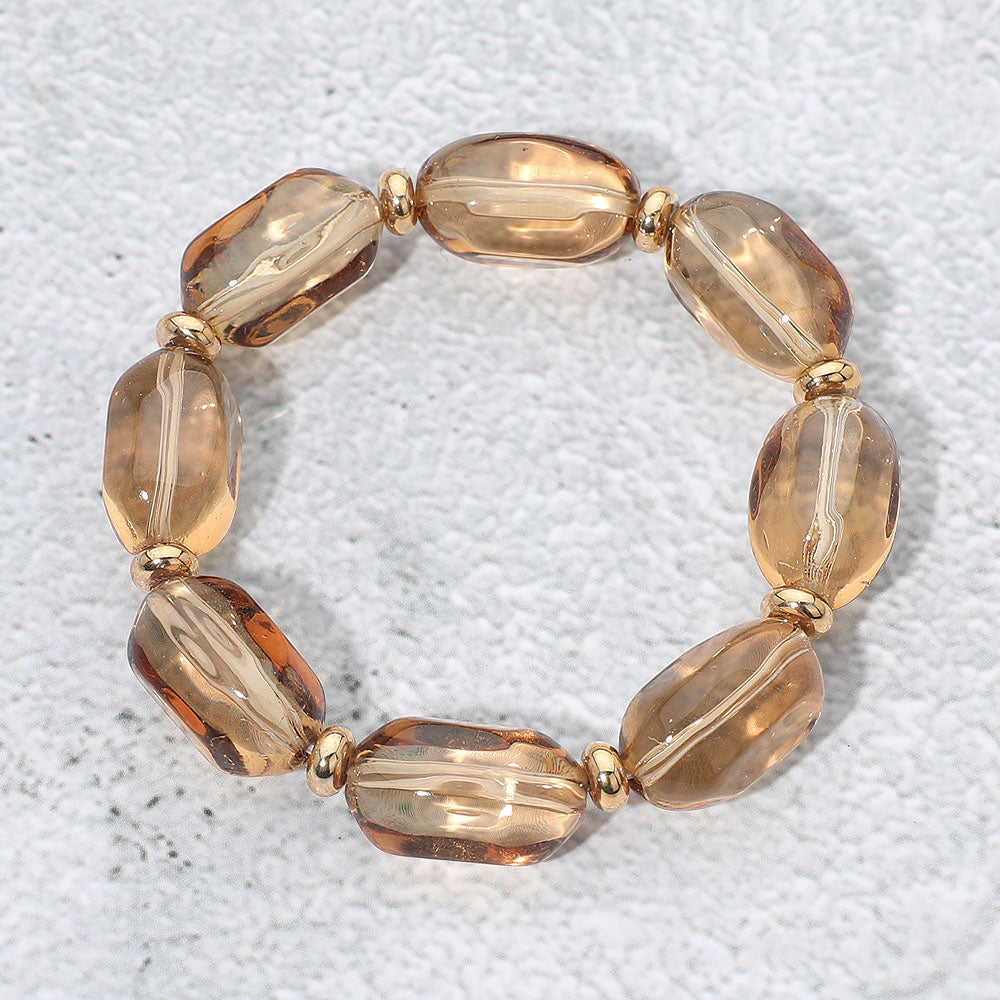 Madeline Love Brown Transparent Faceted Pebble Beaded Stretch Bracelet