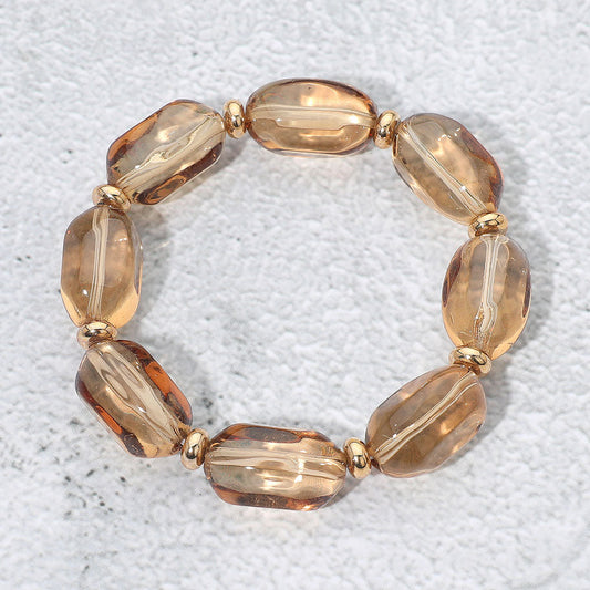 Madeline Love Brown Transparent Faceted Pebble Beaded Stretch Bracelet