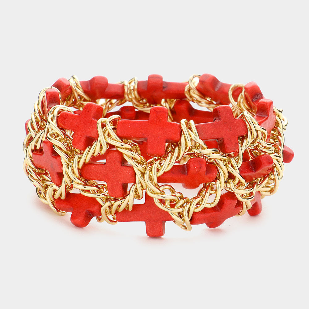 Madeline Love Coral Cross Cluster Stretch Bracelet - Bracelets