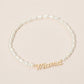 Madeline Love Cream, Gold MAMA Script Plate Pearl Beaded Stretch Bracelet - Bracelets - desc