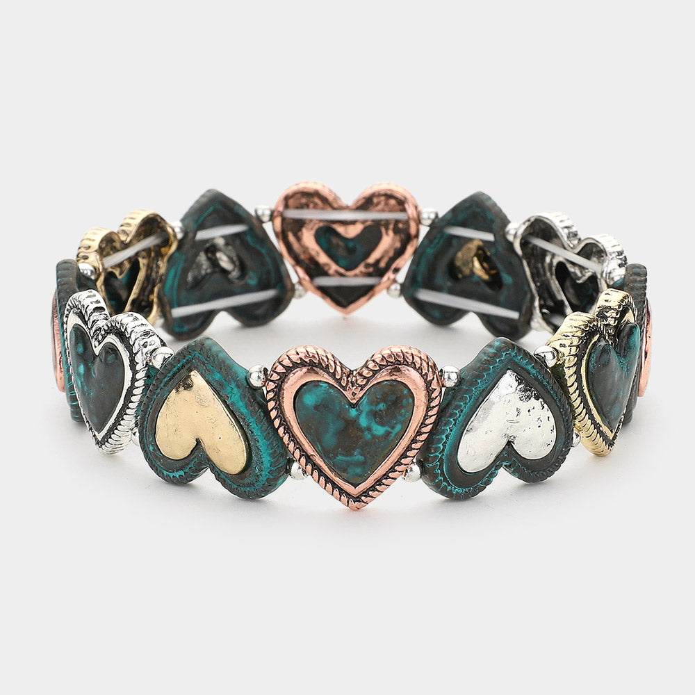 Metal Heart Link Stretch Bracelet