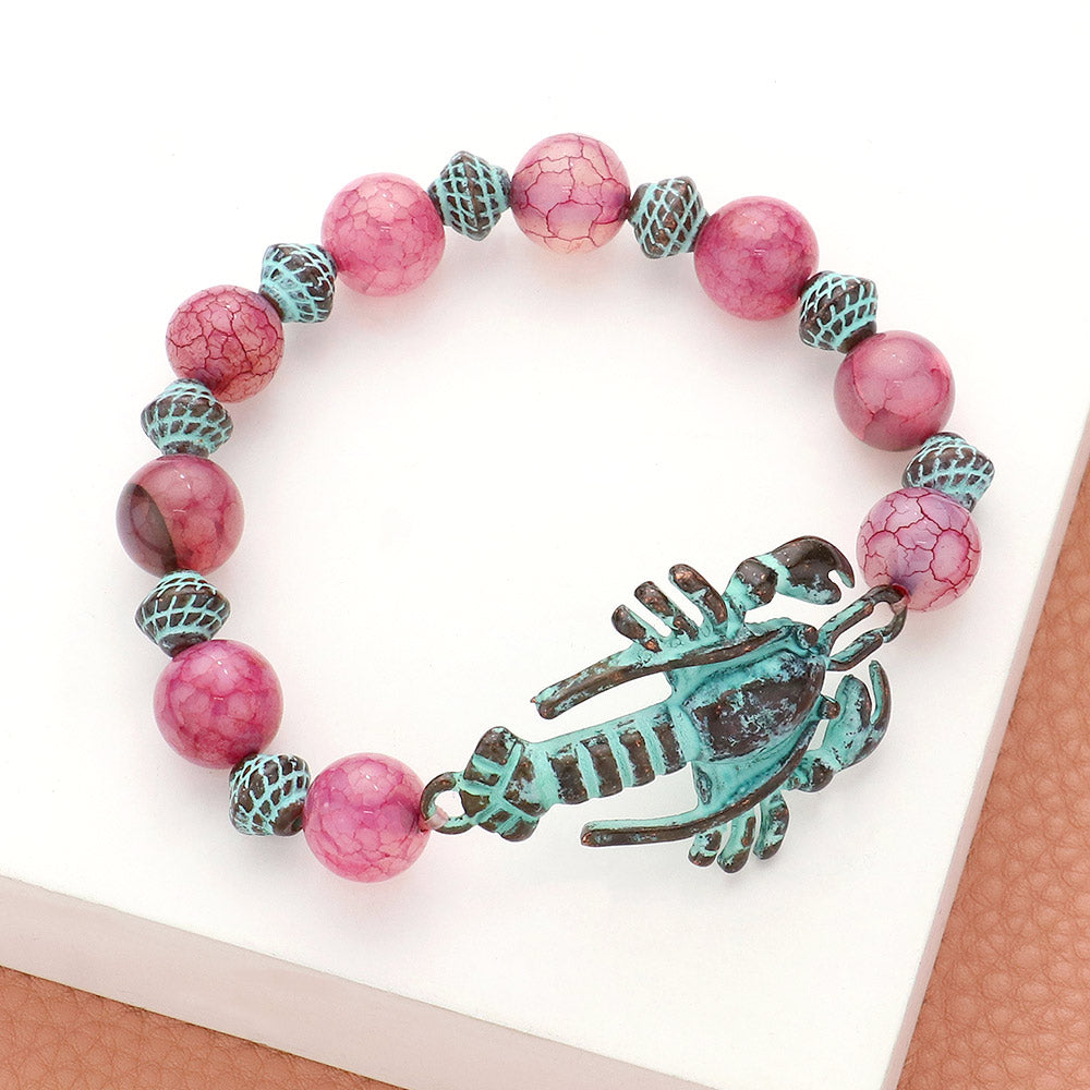 Madeline Love Patina Verdigris Lobster beaded stretch bracelet - Bracelets