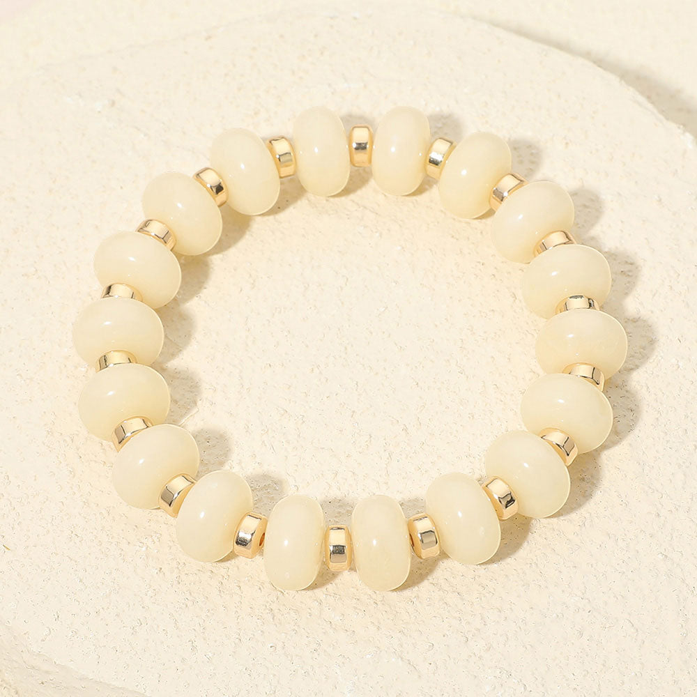 Madeline Love Cream, Gold Resin Round Beaded Stretch Bracelet - Bracelets