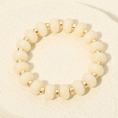 Madeline Love Cream, Gold Resin Round Beaded Stretch Bracelet - Bracelets