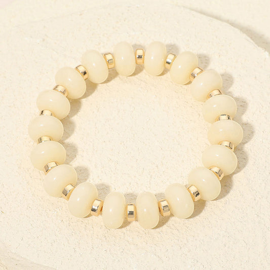 Madeline Love Cream, Gold Resin Round Beaded Stretch Bracelet - Bracelets