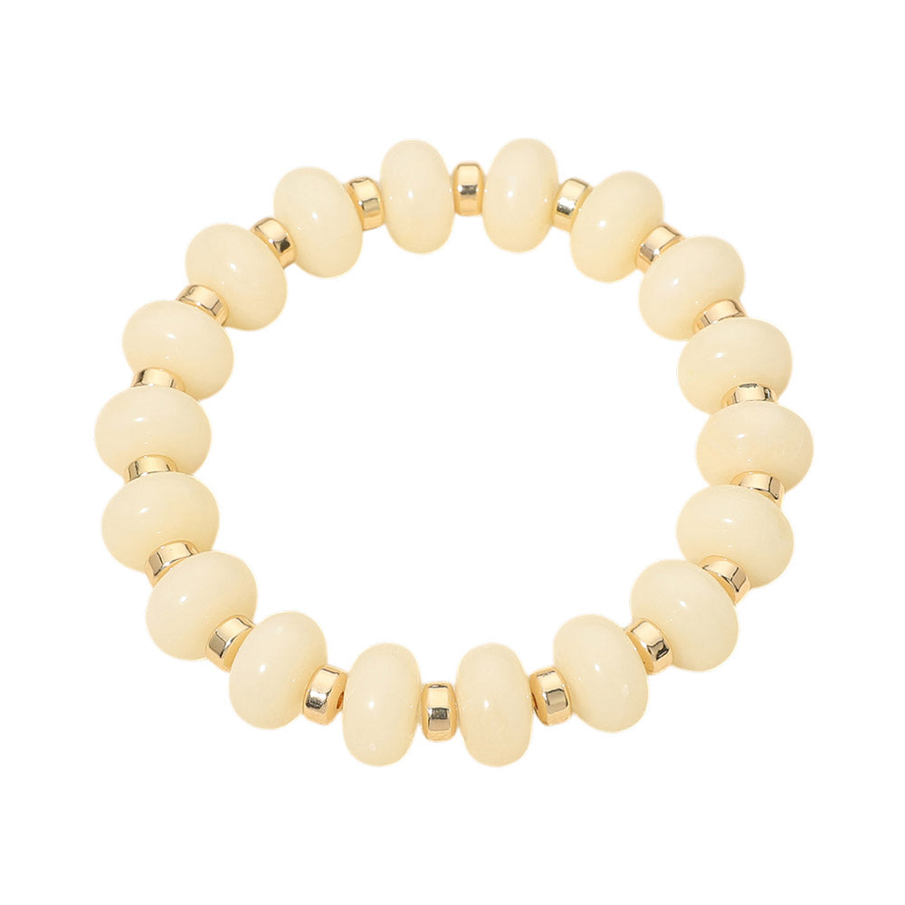 Madeline Love Cream, Gold Resin Round Beaded Stretch Bracelet - Bracelets - desc