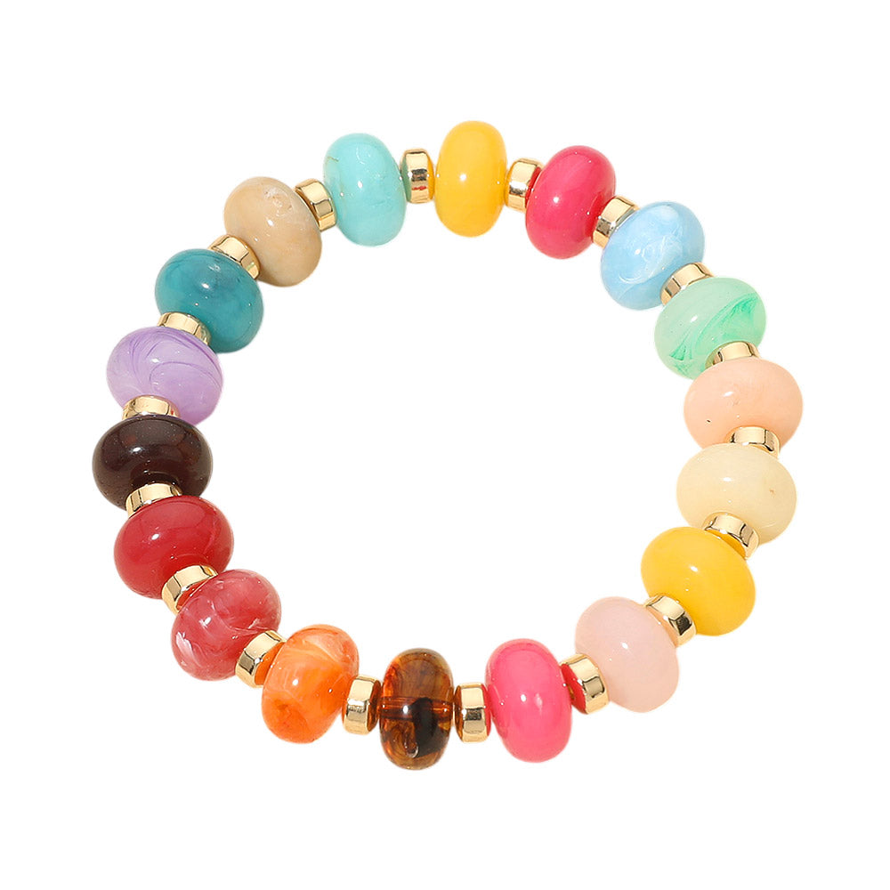 Madeline Love Gold, Multi Resin Round Beaded Stretch Bracelet - Bracelets - desc