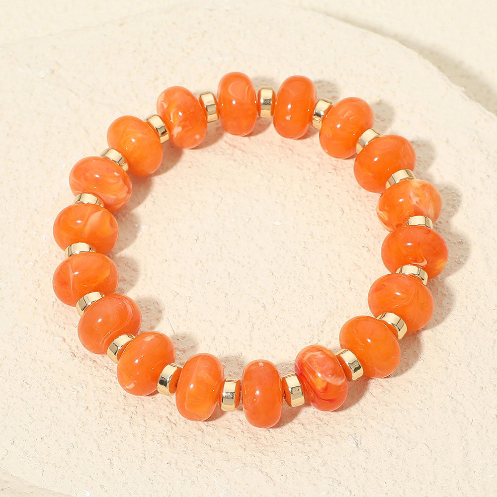 Madeline Love Gold, Orange Resin Round Beaded Stretch Bracelet - Bracelets