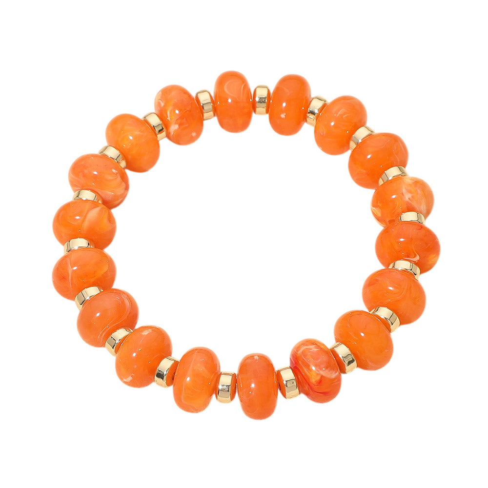 Madeline Love Gold, Orange Resin Round Beaded Stretch Bracelet - Bracelets - desc