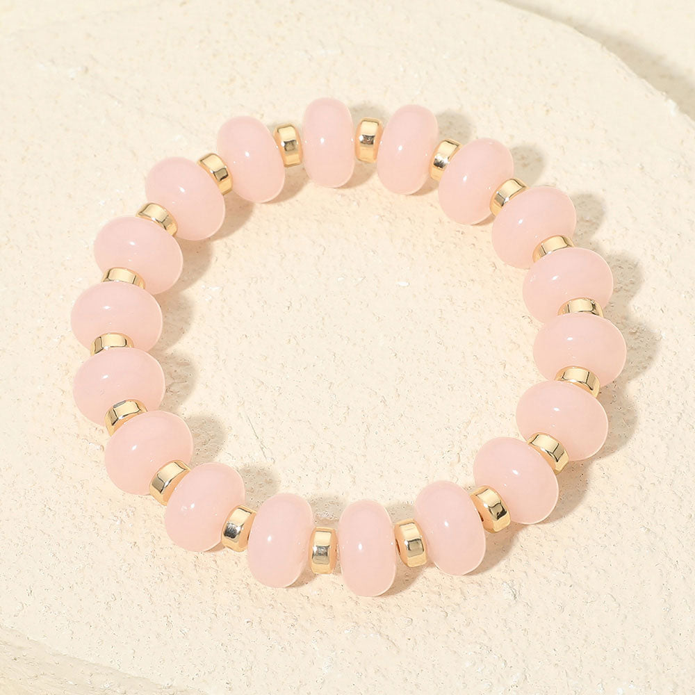 Madeline Love Gold, Pink Resin Round Beaded Stretch Bracelet - Bracelets