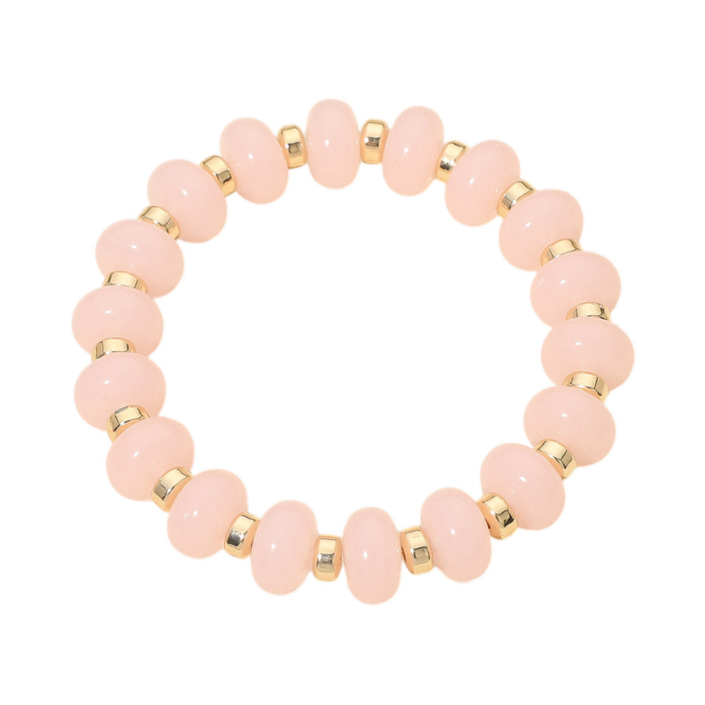 Madeline Love Gold, Pink Resin Round Beaded Stretch Bracelet - Bracelets - desc