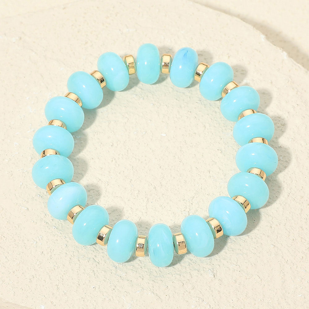 Madeline Love Gold, Turquoise Resin Round Beaded Stretch Bracelet - Bracelets