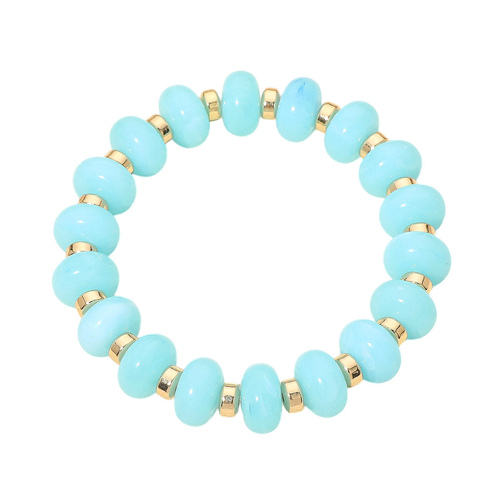 Madeline Love Gold, Turquoise Resin Round Beaded Stretch Bracelet - Bracelets - desc