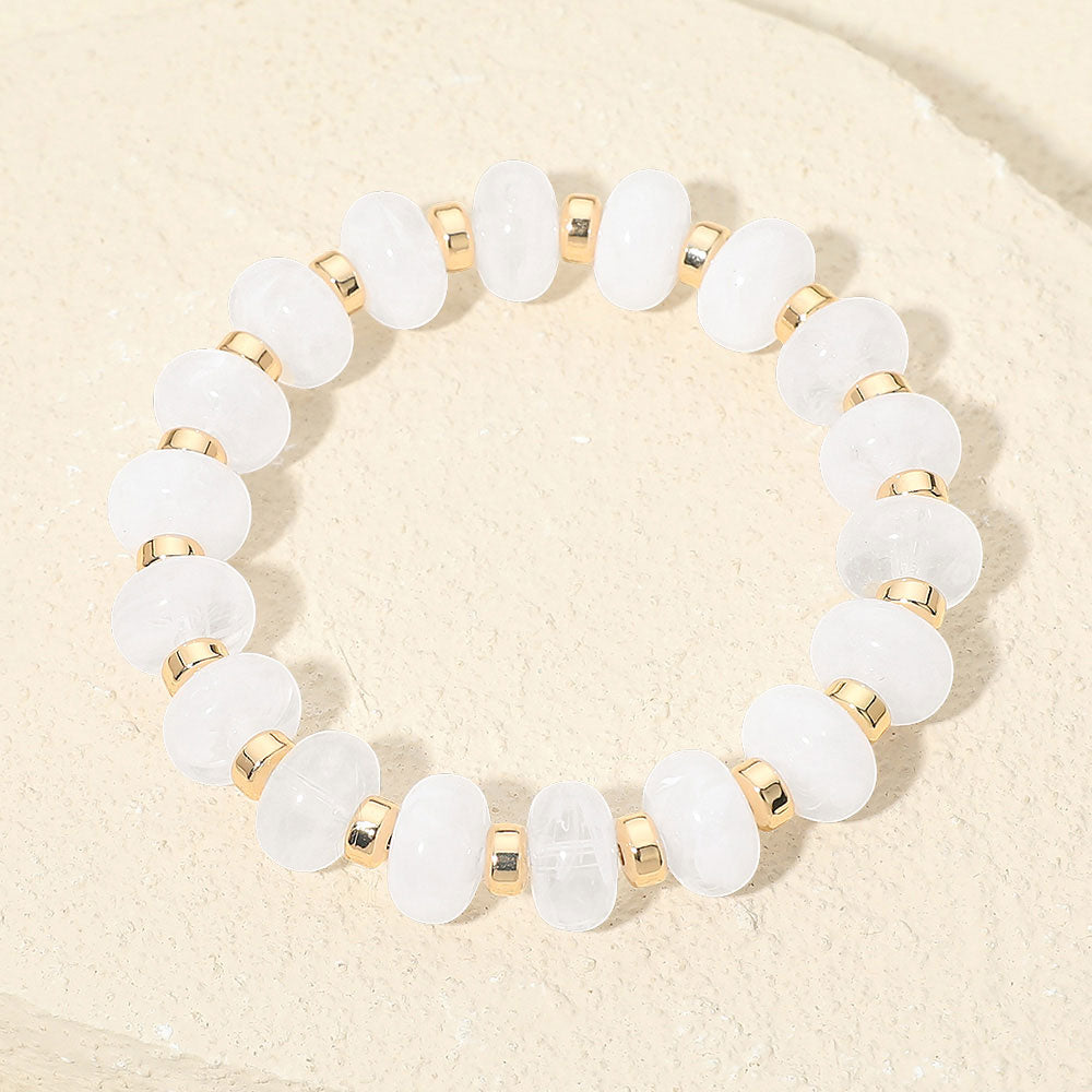 Madeline Love Gold, White Resin Round Beaded Stretch Bracelet - Bracelets