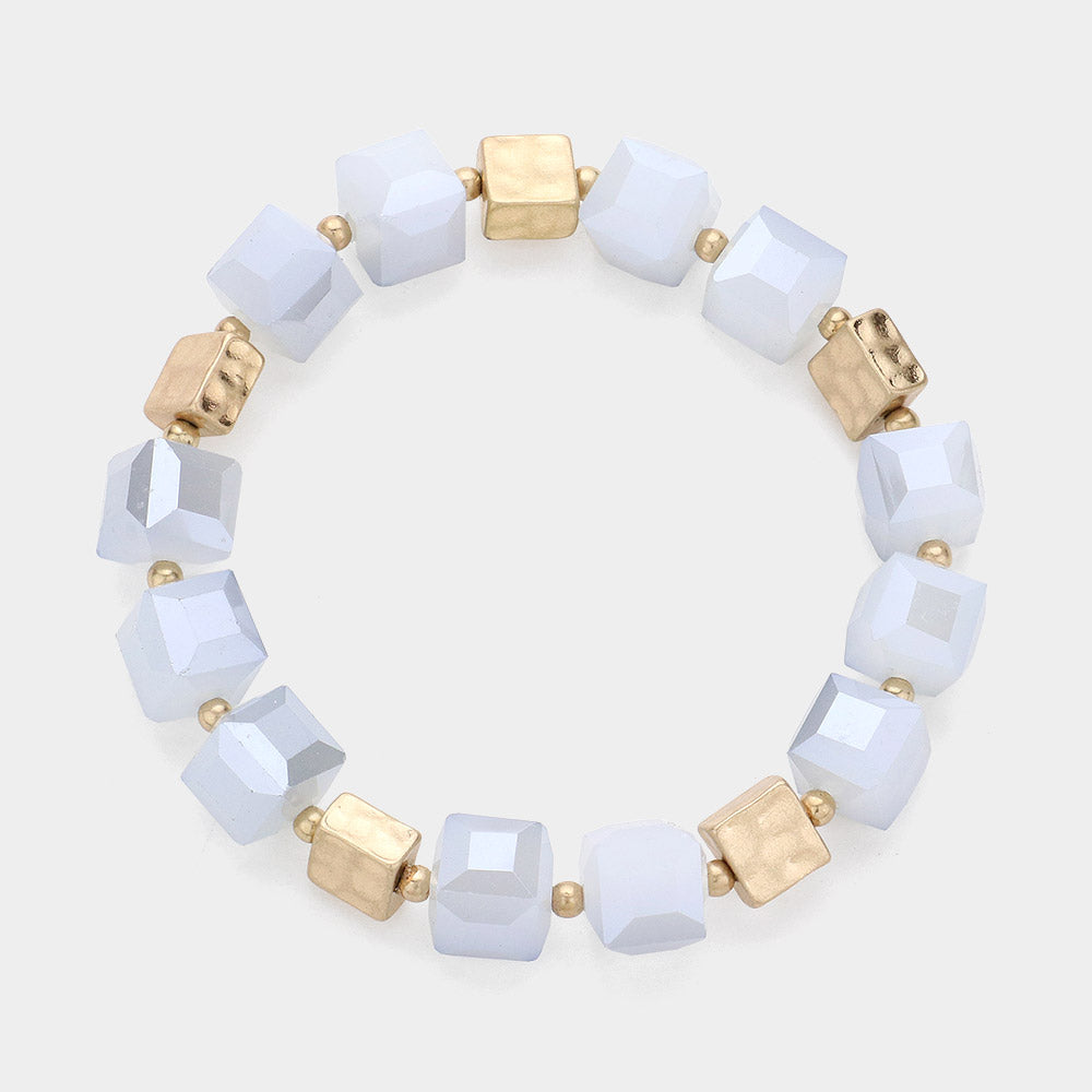 Madeline Love Gray Cube Beaded Stretch Bracelet - Bracelets