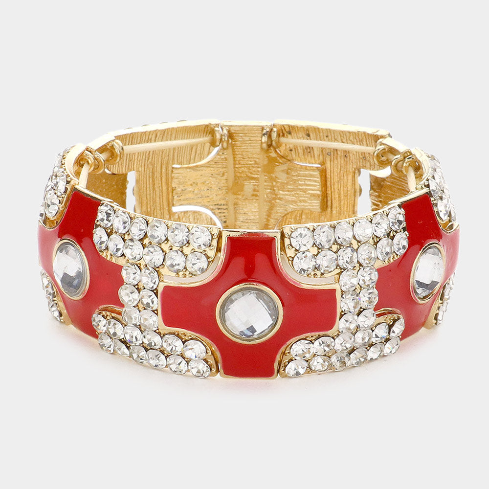 Madeline Love Red Cross Crystal Stretch Bracelet - Bracelets