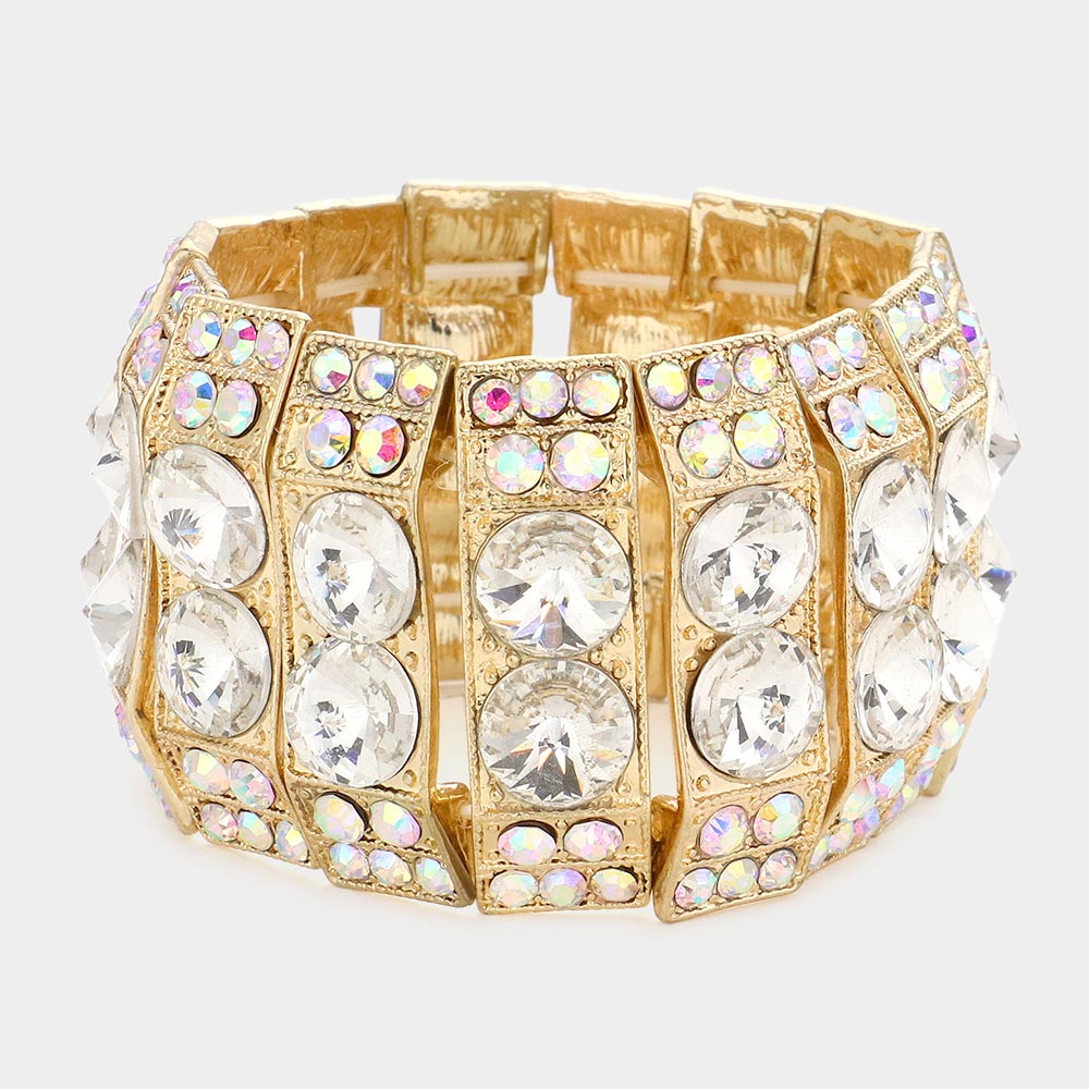 Madeline Love Clear, Gold Marquise Bubble Crystal Evening Stretch Bracelet - Bracelets