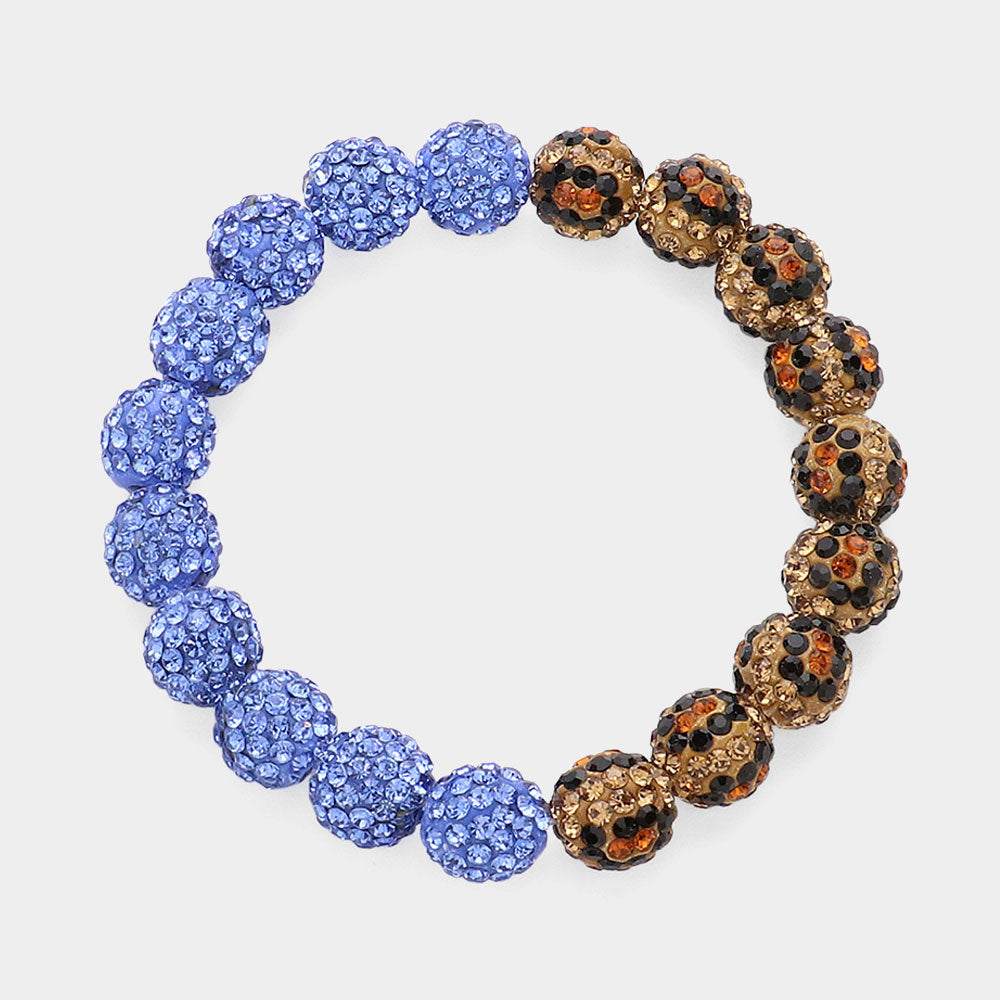 Madeline Love Blue, Leopard Leopard Shamballa Ball Beaded Pointed Stretch Bracelet - Bracelets