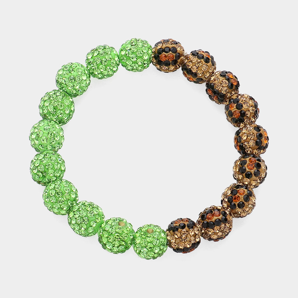 Madeline Love Green, Leopard Leopard Shamballa Ball Beaded Pointed Stretch Bracelet - Bracelets