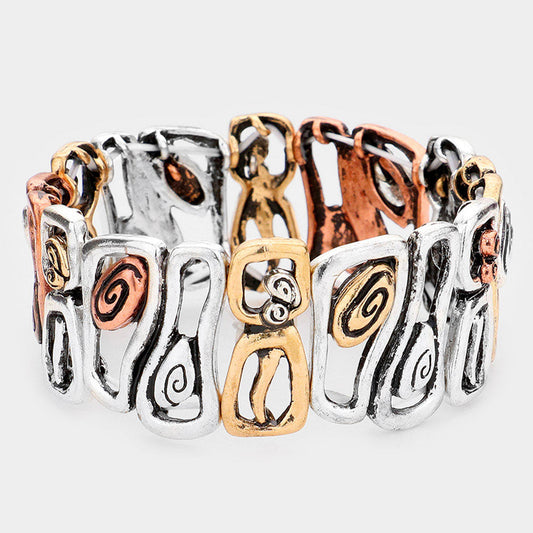 Madeline Love Three Tone Abstract Antique Metal Stretch Bracelet - Bracelets