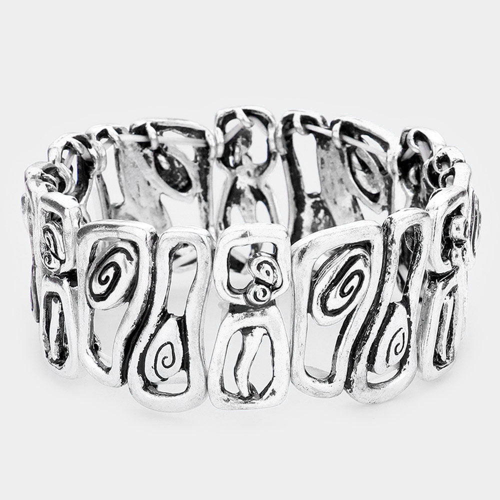 Madeline Love Silver Burnished Abstract Antique Metal Stretch Bracelet - Bracelets