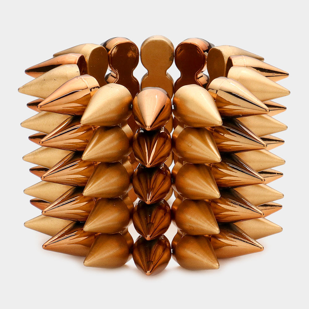 Madeline Love Bronze, Matte gold 5-Row Spike Cone Stud Stretch Bracelet - Bracelets