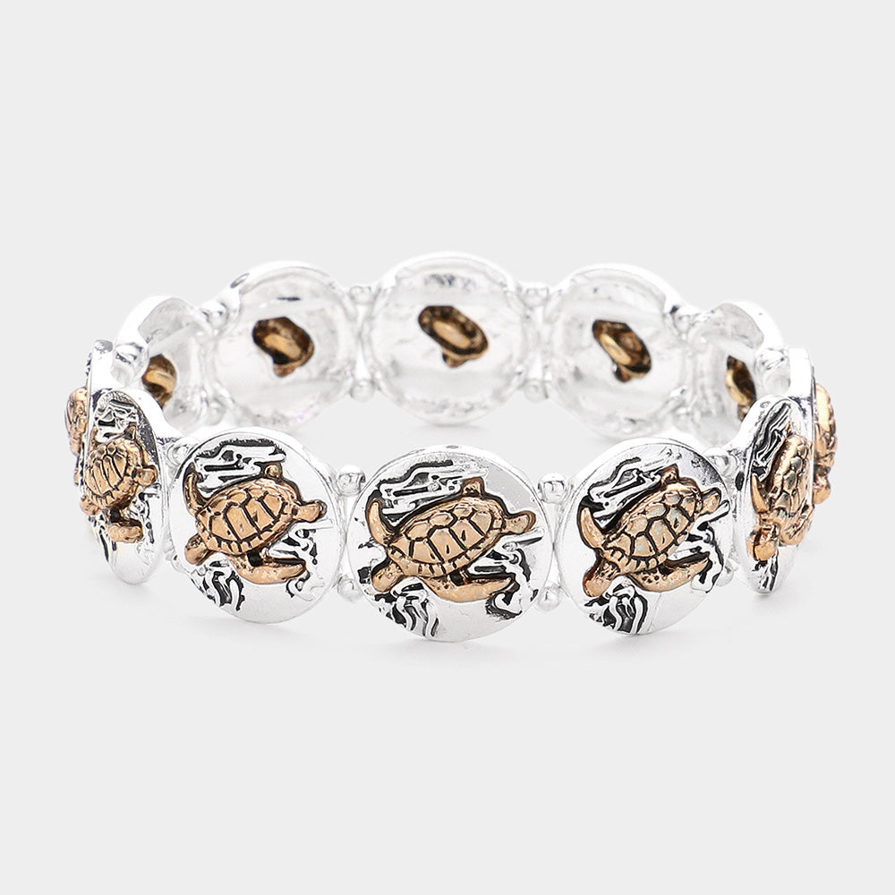 Madeline Love Antique Gold, Antique Silver Antique Metal Sea Turtle Pointed Stretch Bracelet - Bracelets