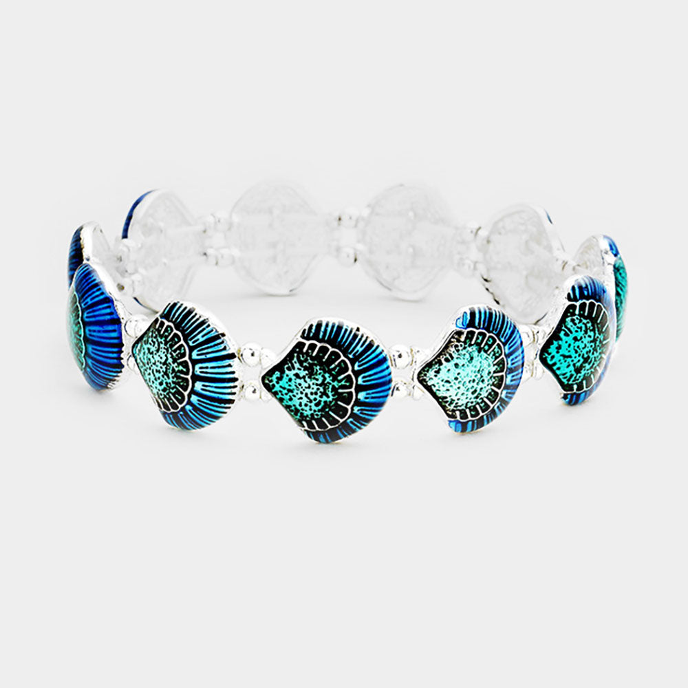Madeline Love Antique Silver, Multi Enamel Shell Metal Stretch Bracelet - Bracelets