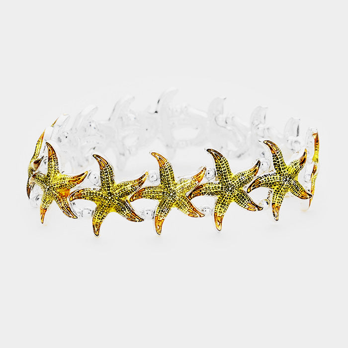 Madeline Love Antique Silver, Orange Starfish Metal Bead Stretch Bracelet - Bracelets