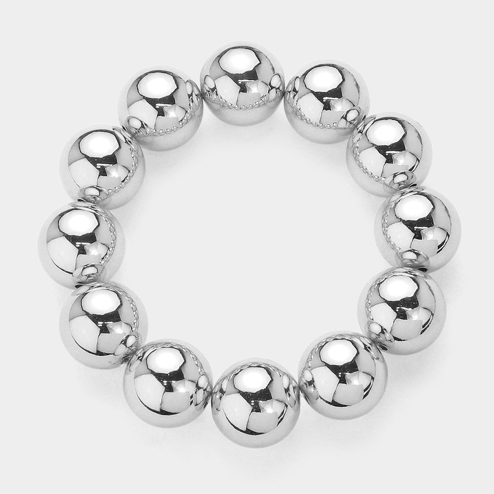 Madeline Love Rhodium Metal Ball Beaded Stretch Bracelet - Bracelets